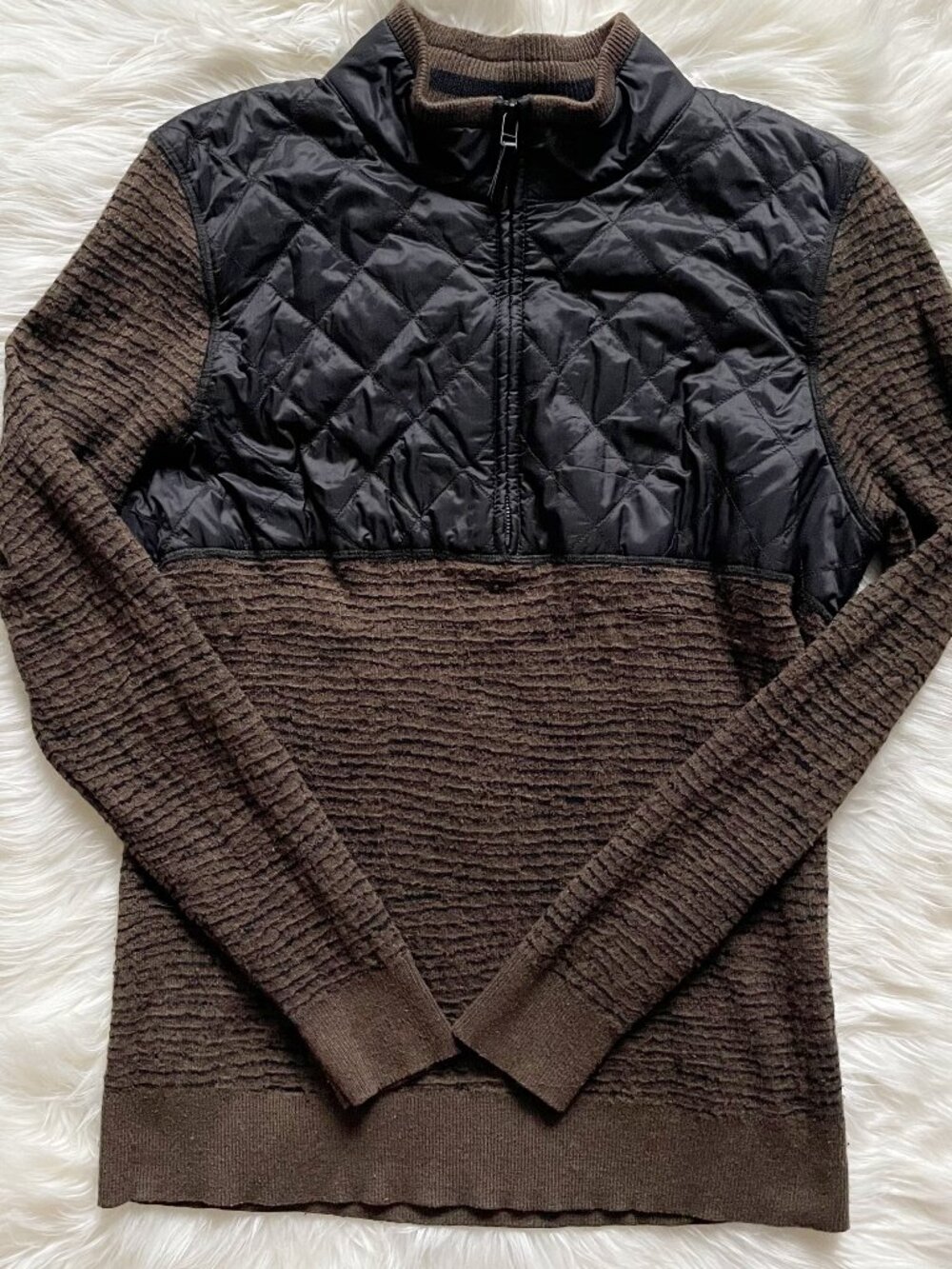 Smartwool Olive Green Heather Black Brookline Hybrid Merino Wool ¼ Zip Pullover